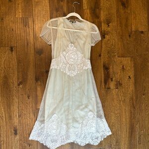 Antique style mesh dress with slip. Mint green. Size small